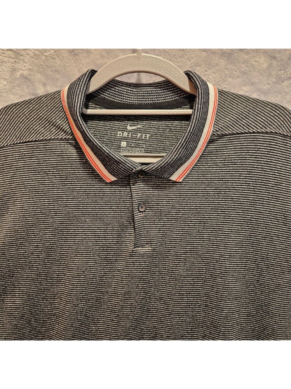 Nike golf polo mens L stripes dark grey logo Office casual athleisure hipster Da